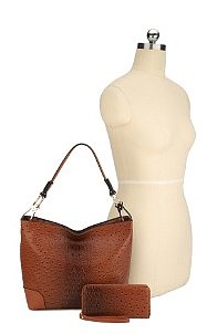 2-in-1 Ostrich Croc Bucket Bag