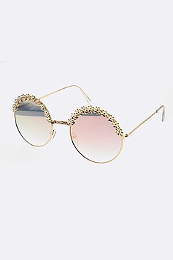 Pack of 12 pieces Metal Flower Accent Round Sunglasses LA97-J2583