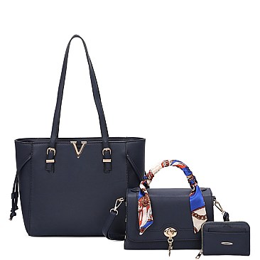 V Accent 3-in-1 Shopper Tote/Satchel Set