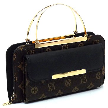 Monogrammed Round Top Handle Crossbody Bag Clutch Wallet