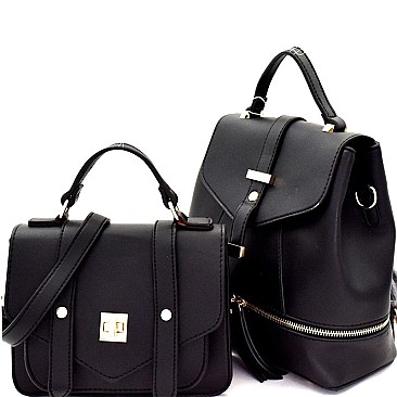 Turn-Lock Satchel 2 in 1 Fashion Backpack SET MH-87805