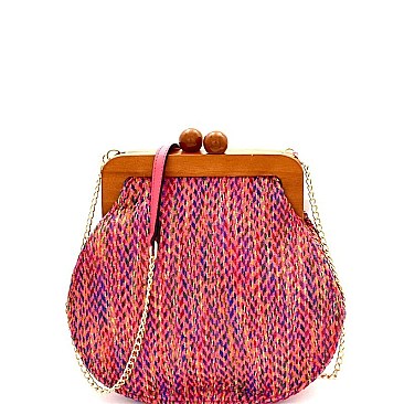 Wooden Knob Frame Woven Fabric Shoulder Bag MH-CTL0023