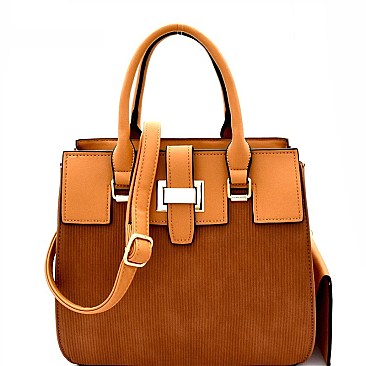 Buckle Accent 2-Way Corduroy Satchel Wristlet SET  MH-BY4065S