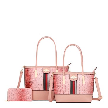 3-in-1 Crocodile Tote Bags with Wallet Value Set