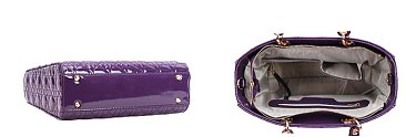 2-in-1 Exceptional Quality Quilted Patent Satchel Bag + Wallet