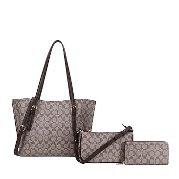 wholesale 3-in-1 Oval Monogram Tote Handbag Wallet Set
