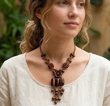 BROWN Acrylic Bead Layered Necklace 