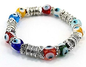 OB03097RDMUL EVIL EYE FASHION STRETCH BRACELET