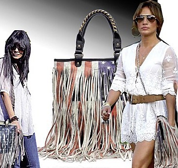 RESTOCKED-- CELEBRITY USA FLAG FRINGE TOTE