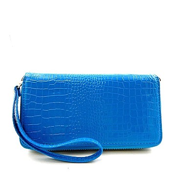 Patent Alligator Print Double Zip-around Wallet