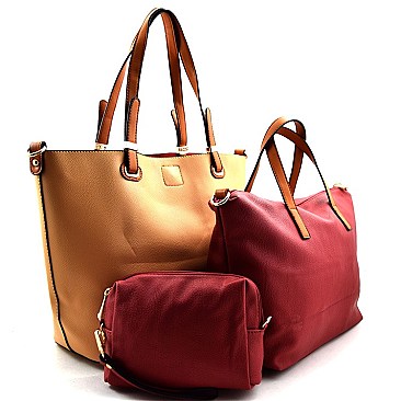 Contrasting Color Interior 3 Piece Set Fashion Tote