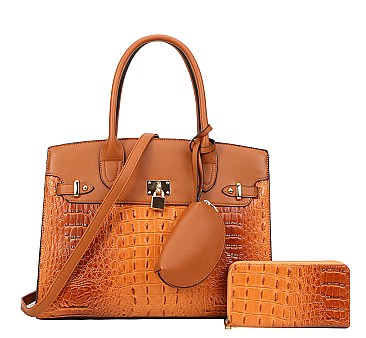 3 IN 1 Crocodile Padlock Accent Satchel Set