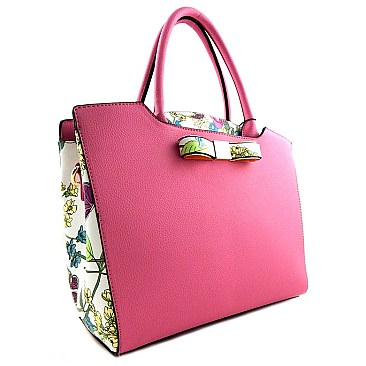 Quality Flower Print Trim Bow-Tie Accent Satchel