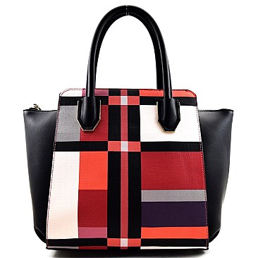 TEXTURED CHECKERED PRINT TOTE BAG