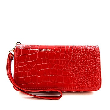 Patent Alligator Print Double Zip-around Wallet