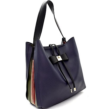 Bow Accent Studded Colorblock Side Compartment Hobo MH-BR7131