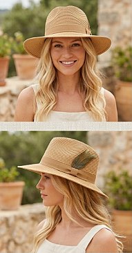 Natural Fiber Woven Ladies Fedora Straw Hat