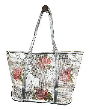 Transparent Clear Summer Tote bag with Roses print