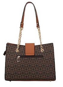 [S]DX0028-LP Chain Accent Inner Bag Textured 2 in 1 Satchel SET