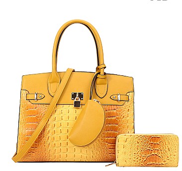 3 IN 1 Crocodile Padlock Accent Satchel Set