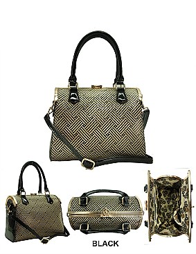 BOXY SHAPE METAL FRAME TEXTURED BOUTIQUE SATCHEL