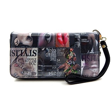 Magazine Print Double Zip-around Wallet