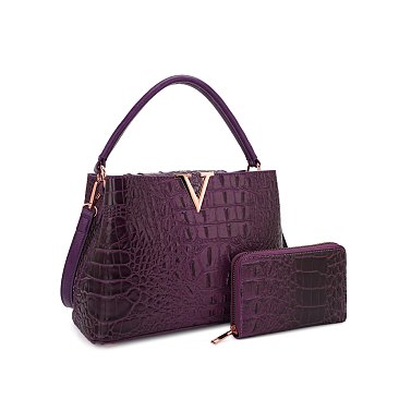 2- In-1 Croc -V- Emblem Bucket - Shoulder bag + Wallet
