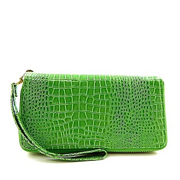 Patent Alligator Print Double Zip-around Wallet