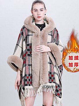 Print Plaid-Checker Warm Winter Shawl Wrap Cape