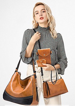 4 IN 1 STYLISH SMOOTH HOBO CROSSBODY CLUTCH WALLET SET