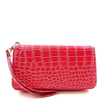 Patent Alligator Print Double Zip-around Wallet