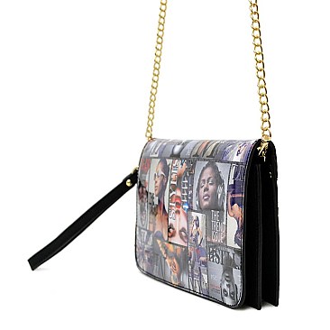 Magazine Picture Clutch Messenger Bag