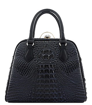 CROCODILE EMBOSSED TOP JEWEL FRAMED SATCHEL