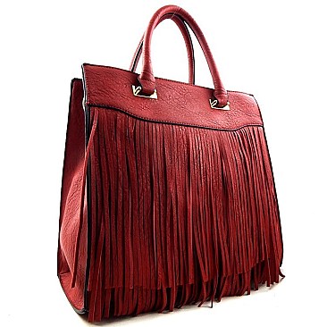 Leather Like Fringed Fashion Tall Tote