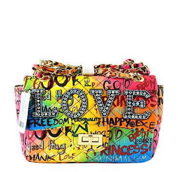 GRAFFITI QUILTED  LOVE CROSSBODY BAG