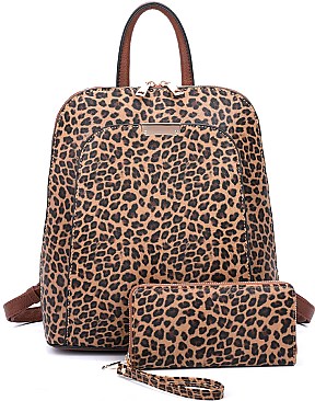 2 IN 1 Leoprad Print Backpack With Wallet