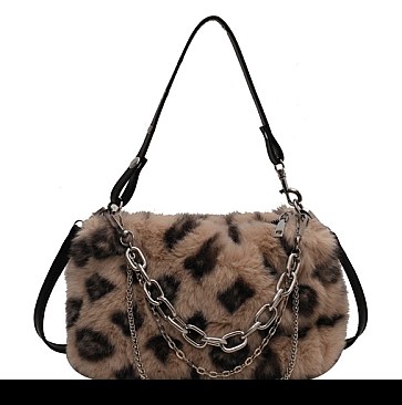 CHIC ANIMAL PRINT FUR CROSS BODY BAG