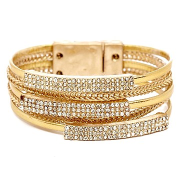 VB0519-LP Rhinestone Wax Cord Layered Bracelet