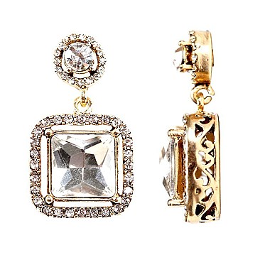 VE1449-LP Square Glass Rhinestone Filigree Open-cut Post Earring