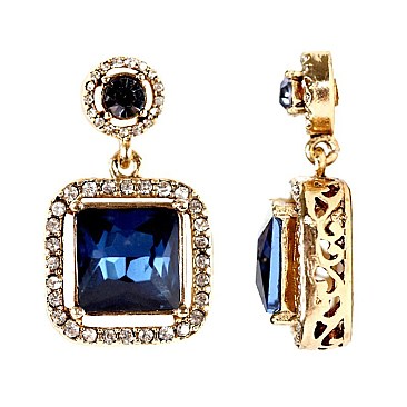 VE1449-LP Square Glass Rhinestone Filigree Open-cut Post Earring