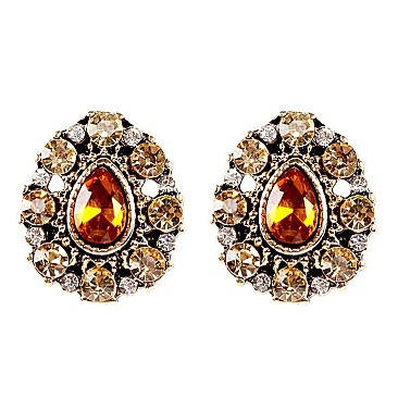 VE1450-LP Glass Rhinestone Floral Teardrop Earring