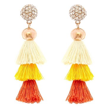 Chic Rhinestone Ball 3 Layered Thread Tassel Post Earrings MH-VE1622-1