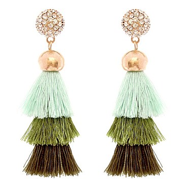 Chic Rhinestone Ball 3 Layered Thread Tassel Post Earrings MH-VE1622-1