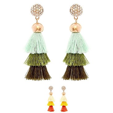 Chic Rhinestone Ball 3 Layered Thread Tassel Post Earrings MH-VE1622-1