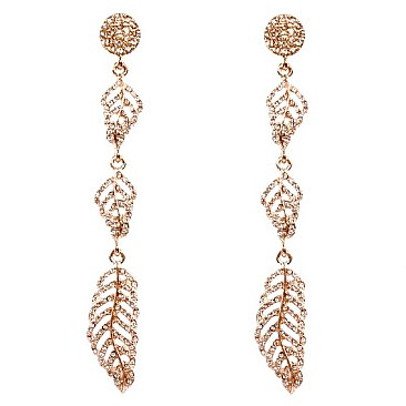 Chic Crystal Rhinestone Metal Leaf Long Drop Earring MH-VE1657-1