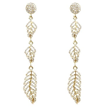 VE1657-LP Crystal Rhinestone Metal Leaf Long Drop Earring