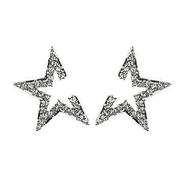 Fashionable Open Star Rhinestones Post Earring SLVE1677