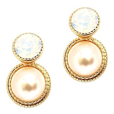 VE1763-LP Glass Rhinestone Plastic Pearl Earring