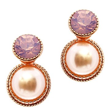 VE1763-LP Glass Rhinestone Plastic Pearl Earring