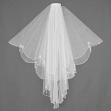 FASHIONABLE 2 TIER WEDDING VEIL W/ COMB & BEADED FRINGE SLVEIL946